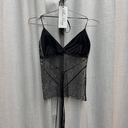 Black and Silver Beaded Sheer Top