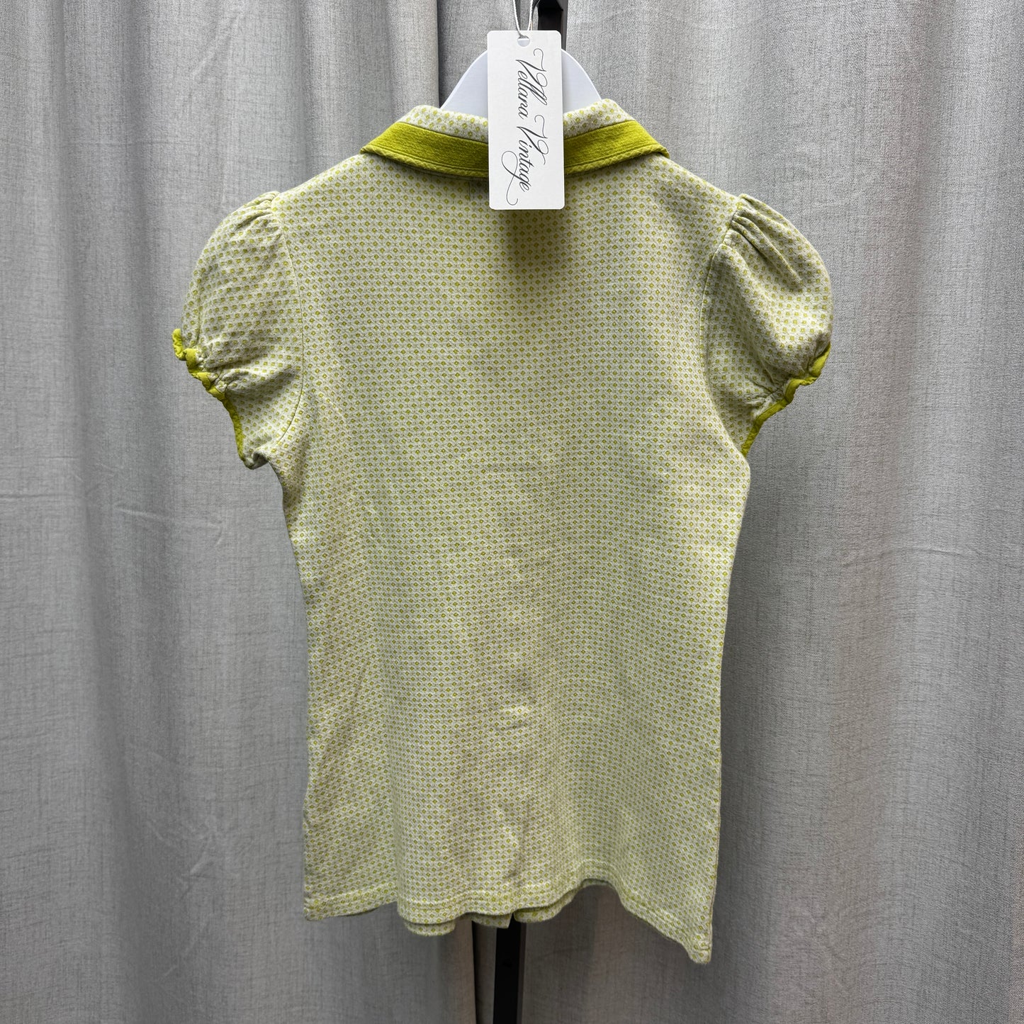 Lime Green Capped Sleeve Patterned Button Up