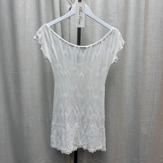 White Filet Crochet Short Sleeve Mini Dress