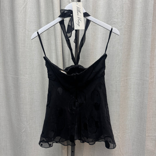 BCBGMAXAZRIA Black Polka Dot Silk Halter Top