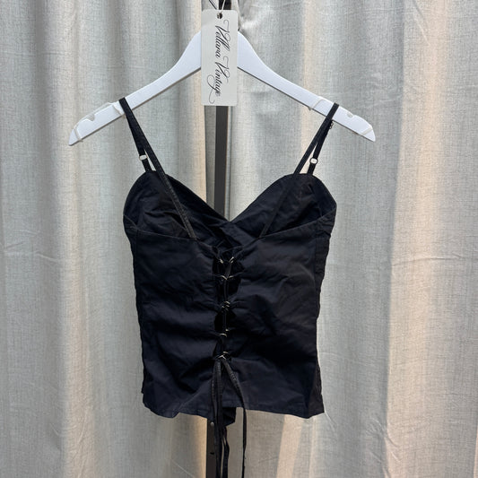 Black Ruffle Corset-Style Tank Top