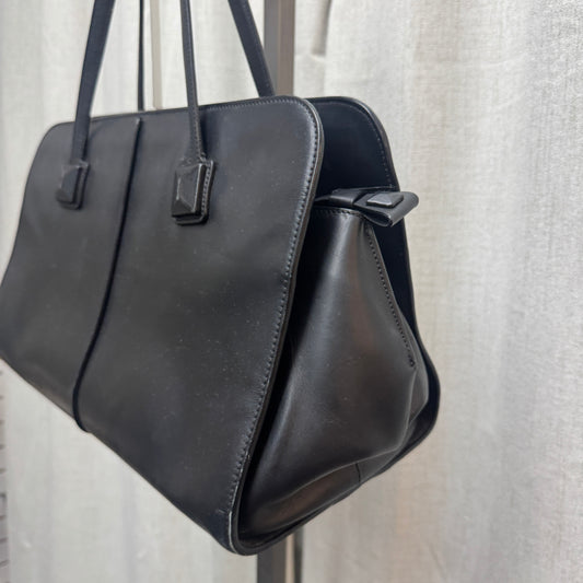 Black Leather Structured Tote Bag