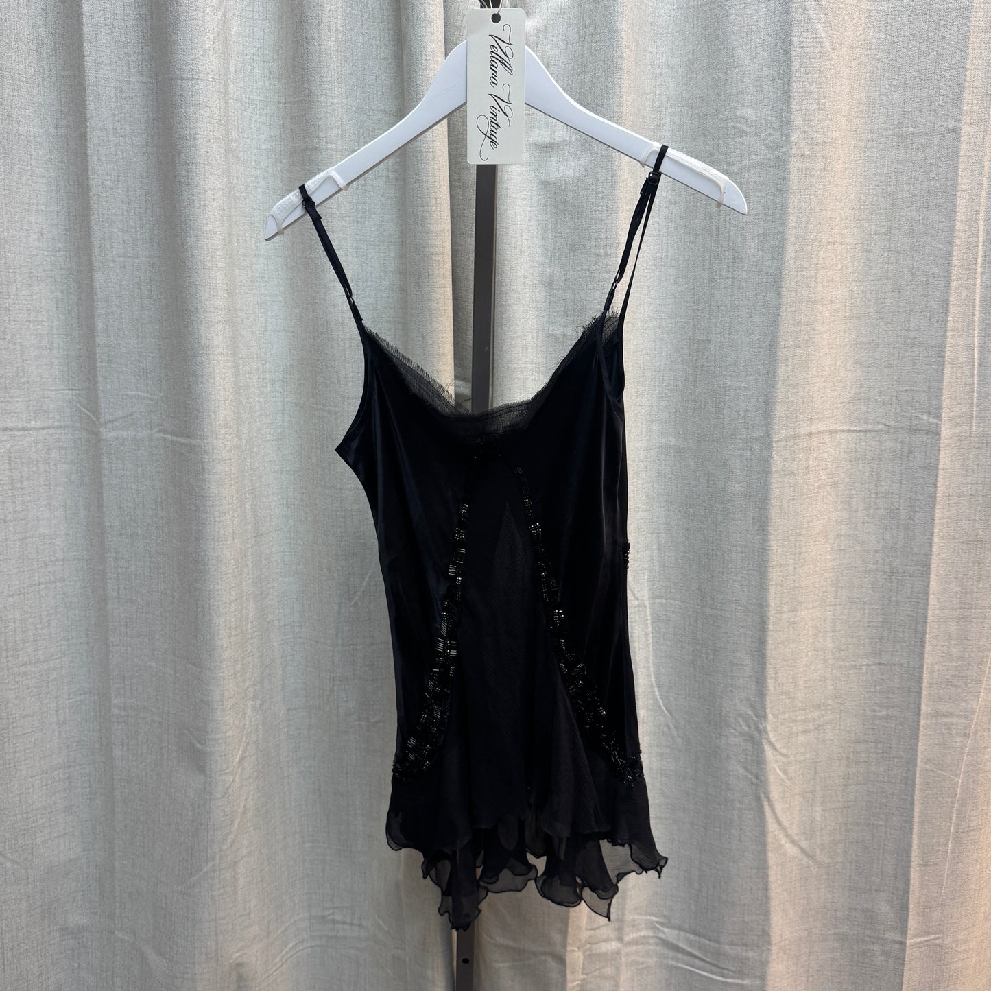 Pedro del Hierro Silk Beaded Black Tank Top