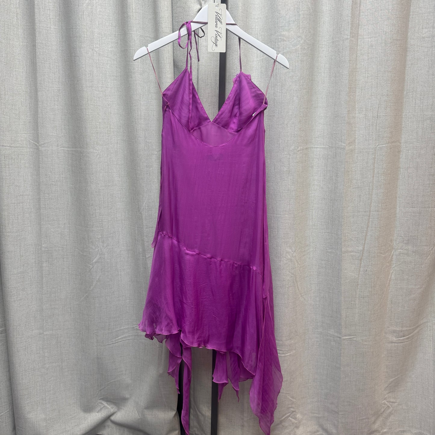 Roberto Verino Magenta Silk Layered Asymmetrical Halter Midi Dress
