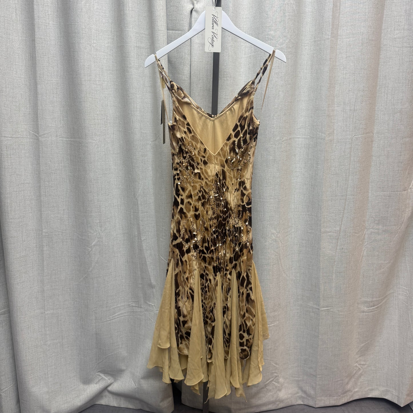 Euromoda Couture Silk Animal Print Beaded Midi Dress