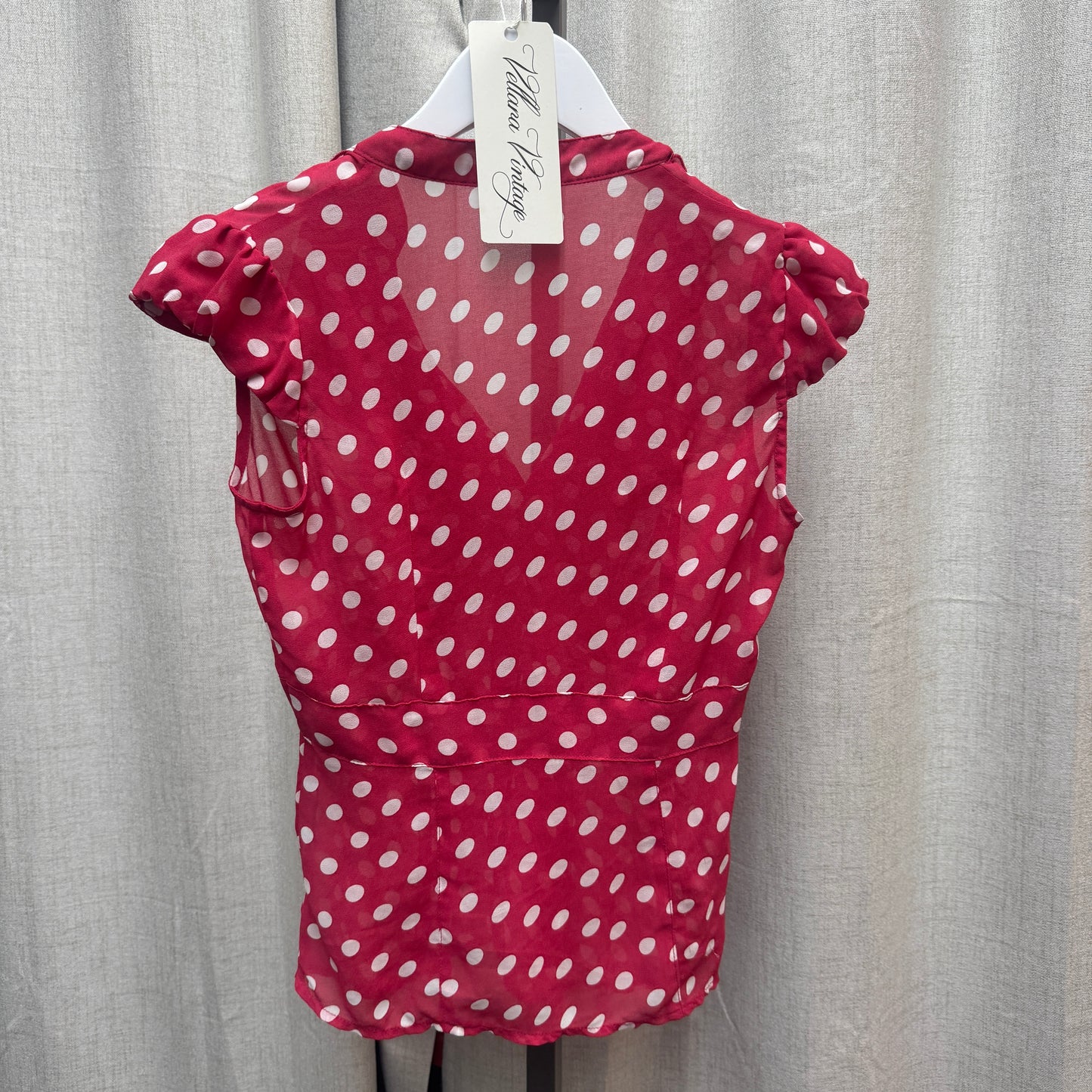 Pink Polka Dot Sheer Ruffle Short Sleeve Blouse