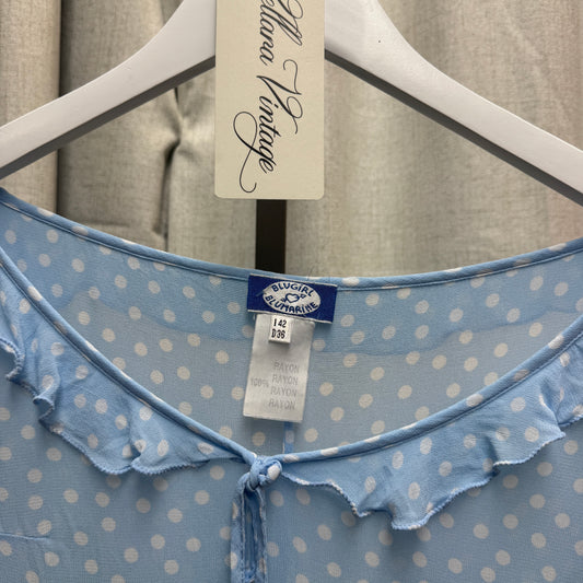 Blugirl by Blumarine Blue Polka Dot Ruffle Neckline Sheer Blouse