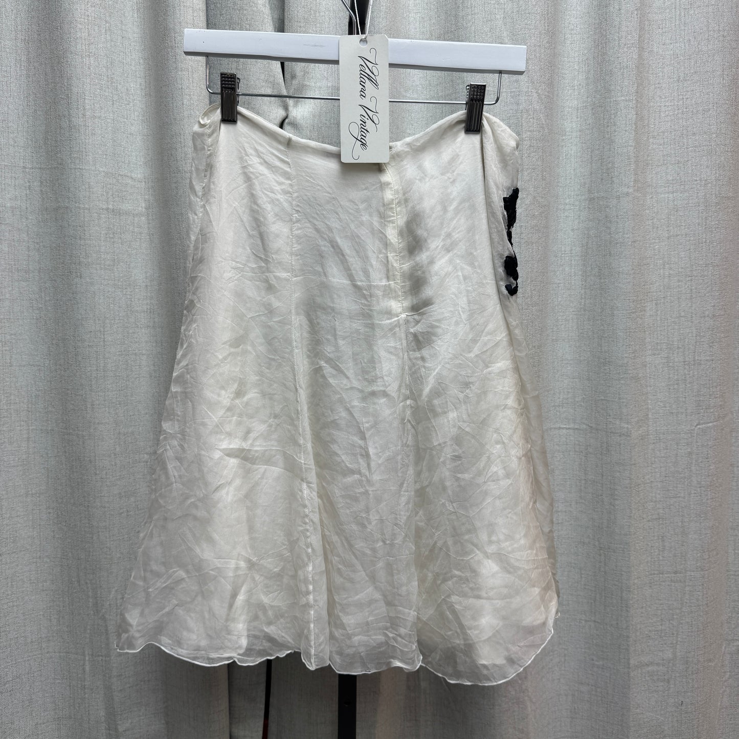 White Midi Skirt with Black Floral Embroidery