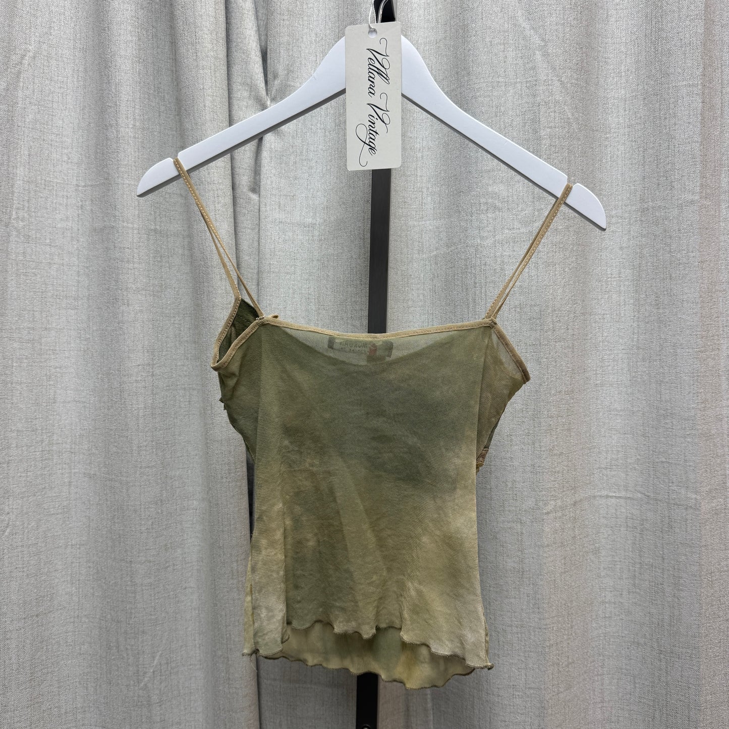 Morgan de Toi Green Tie Dye Ruffle Mesh Tank Top