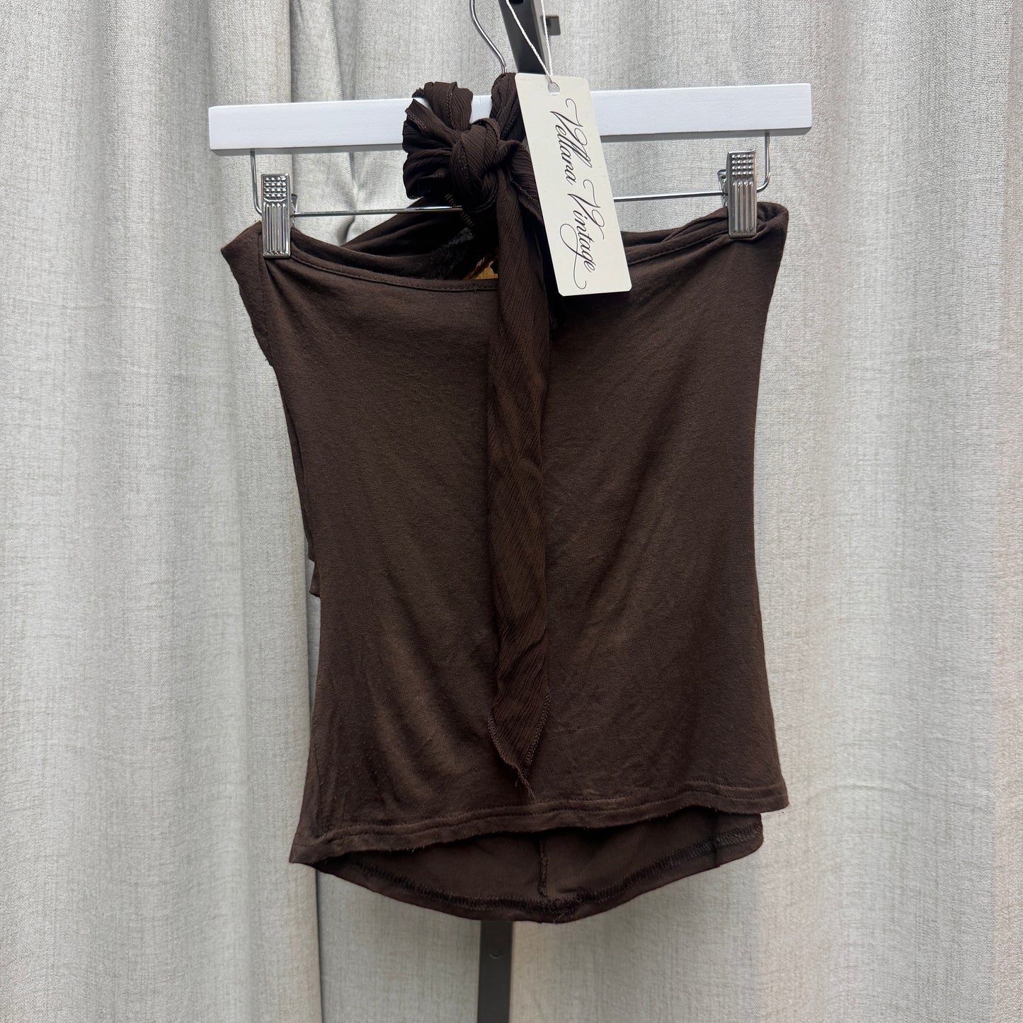 Rinascimento Brown and Gold Diamond Metallic Halter Tank Top