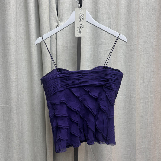 Roberto Verino Purple Silk Bustier-Style Ruffle Ruched Cami Top