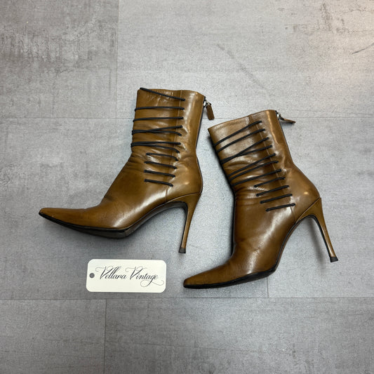 Gucci Brown Leather Ankle Stiletto Boots