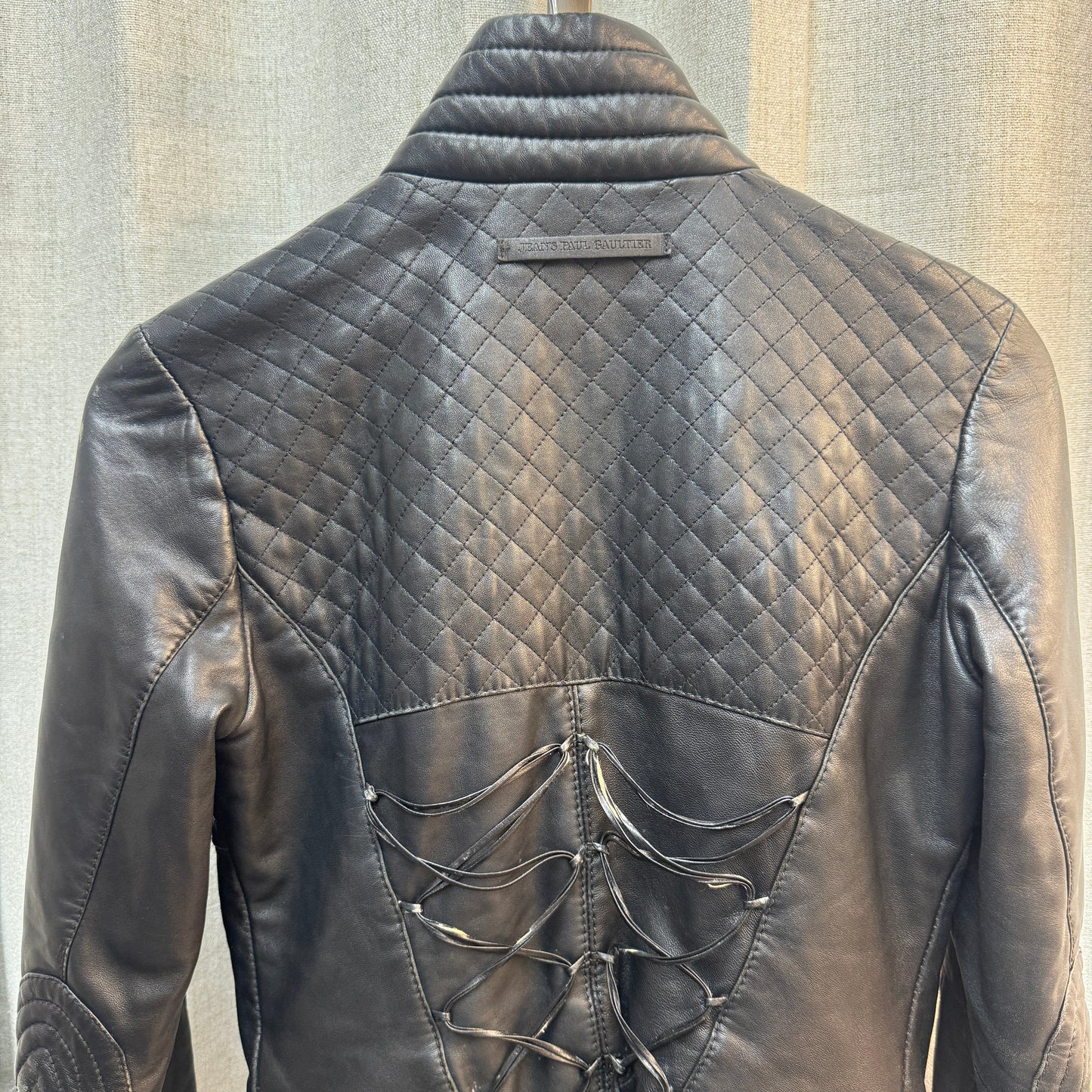 Jean Paul Gaultier Black Leather Lace Up Jacket