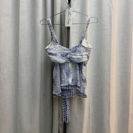 Hugo Boss Blue and White Silk Floral and Gingham Top