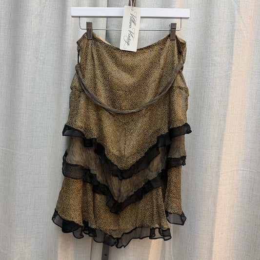 100% Silk Cheetah Print Layered Midi Skirt