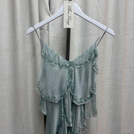 Philosophy by Alberta Ferretti Silk Aqua Layered Sequin Midi Dress