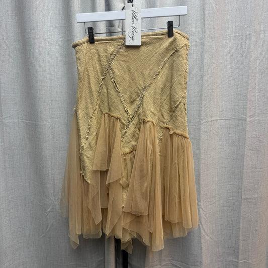 Beige Patchwork Tulle Midi Skirt