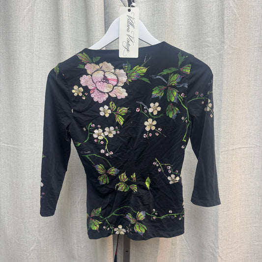 Roberto Cavalli Black Floral 3/4 Sleeve Top