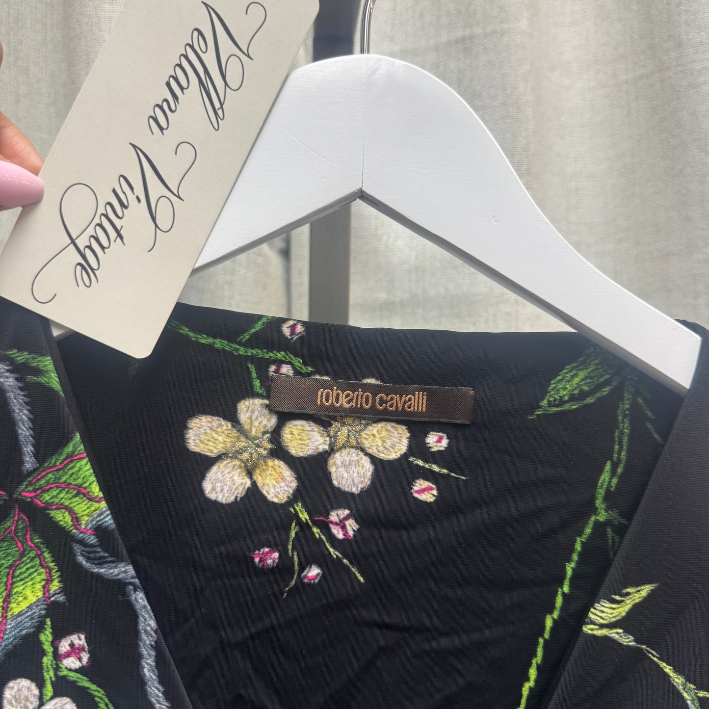 Roberto Cavalli Black Floral 3/4 Sleeve Top
