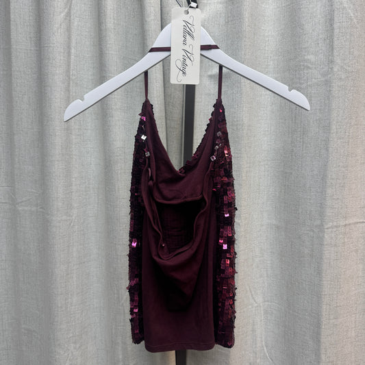 Maroon Sequin Halter Tank Top