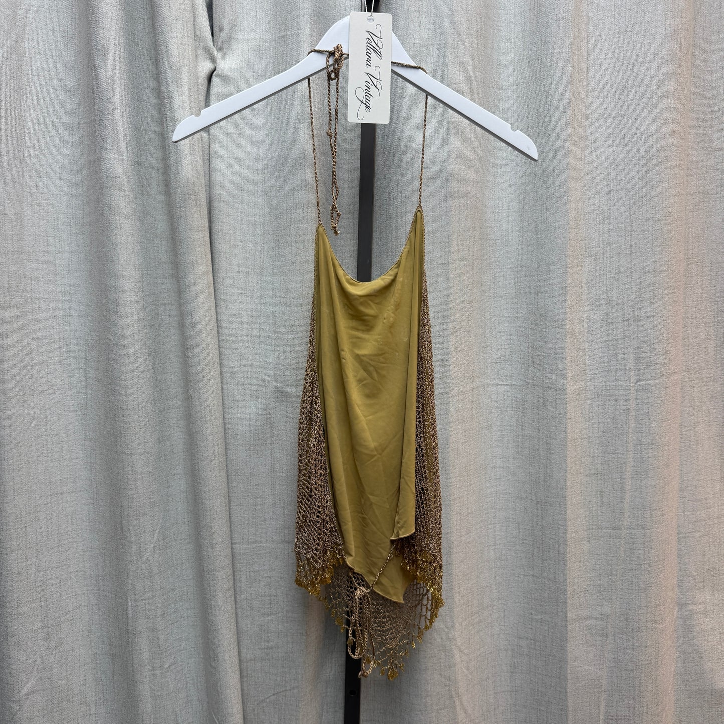 Gold Floral Design Crochet Handkerchief Halter Top