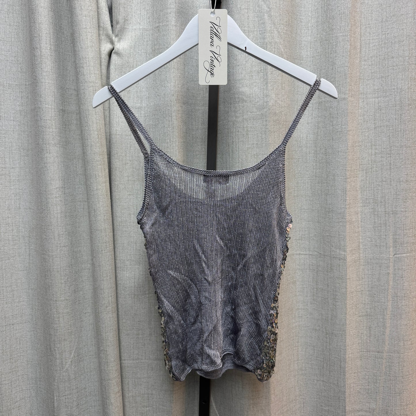 Morgan De Toi Silver Sequin Crochet Tank Top