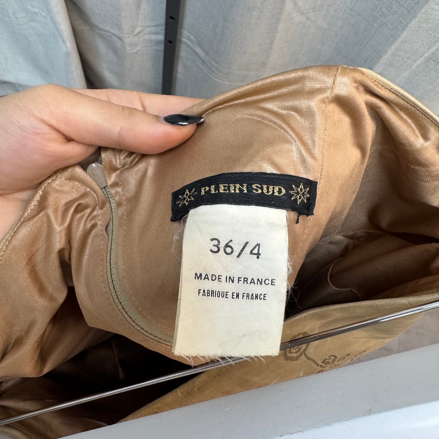 Plein Sud Beige Leather Floral Strapless Top