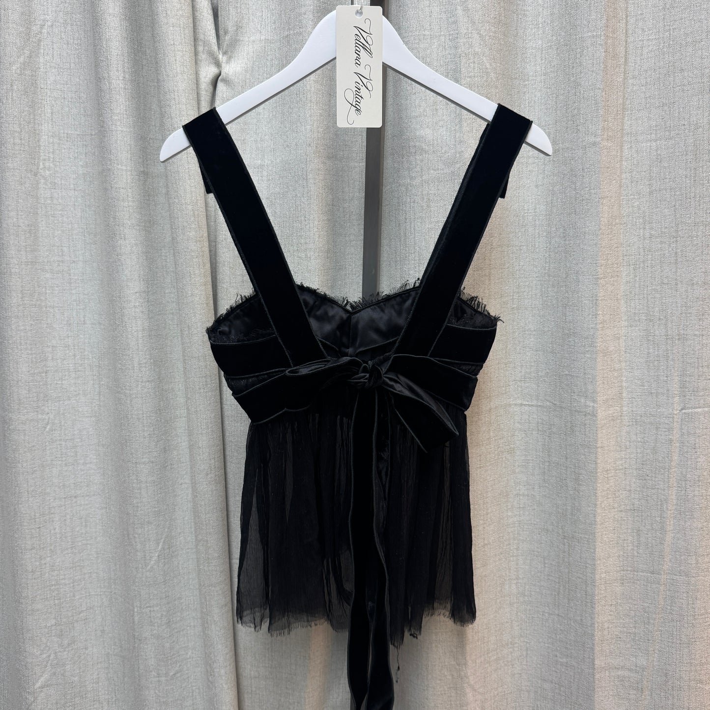 Paule Ka Black Velvet & Silk Babydoll Tank Top