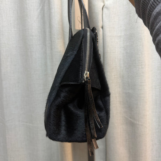 Francesco Biasia Black Leather & Pony Hair Shoulder Bag
