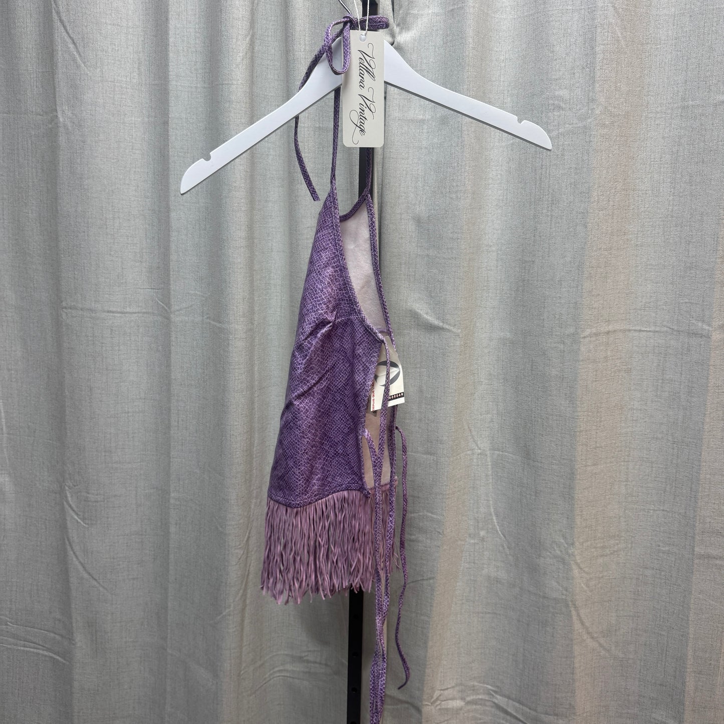Morgan de Toi Purple Snakeskin Fringe Halter Top