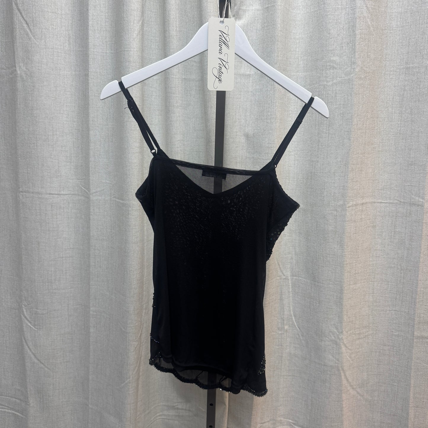 Black Iridescent Beaded Asymmetrical Tank Top