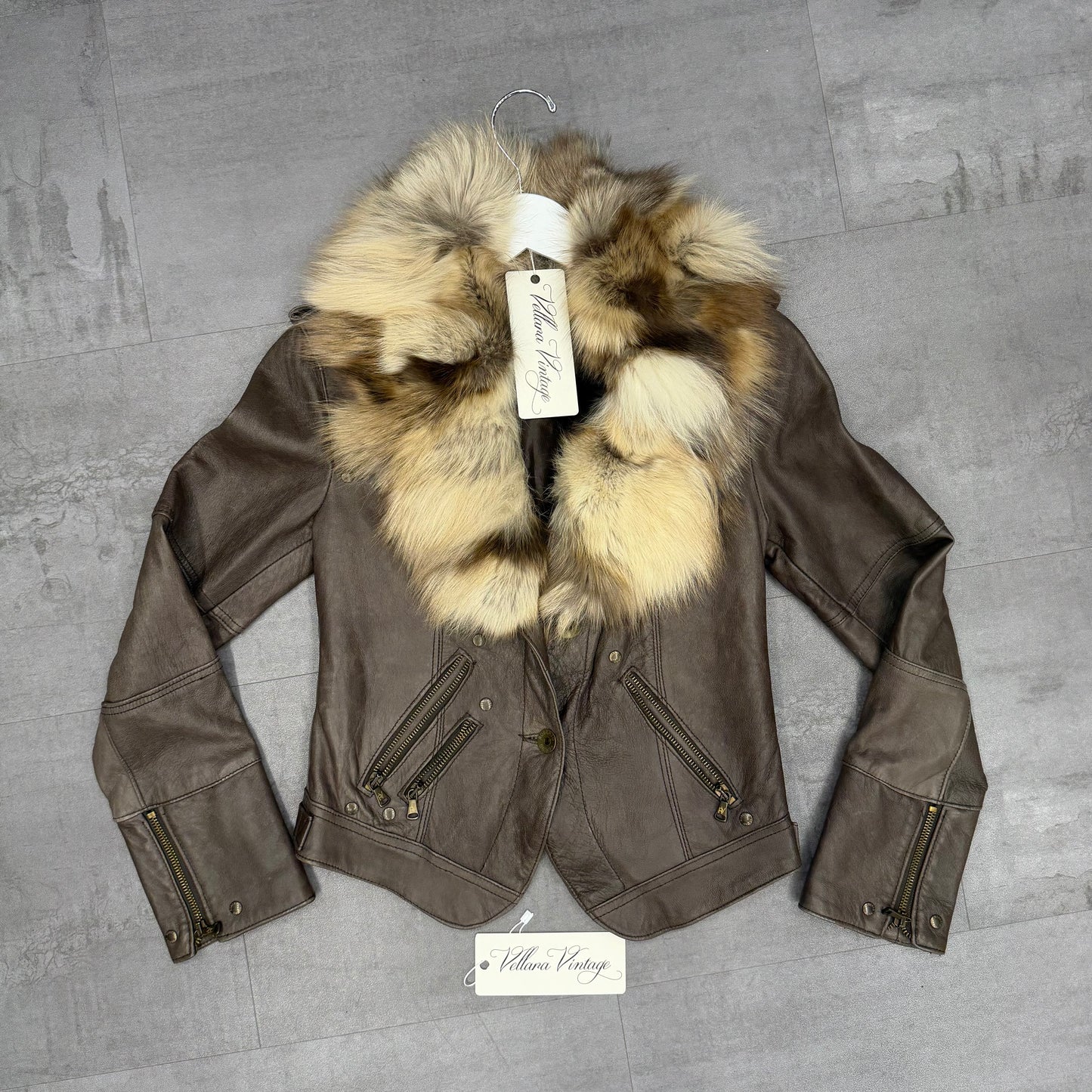Brown Lamb Leather Jacket with Fox Fur Trim