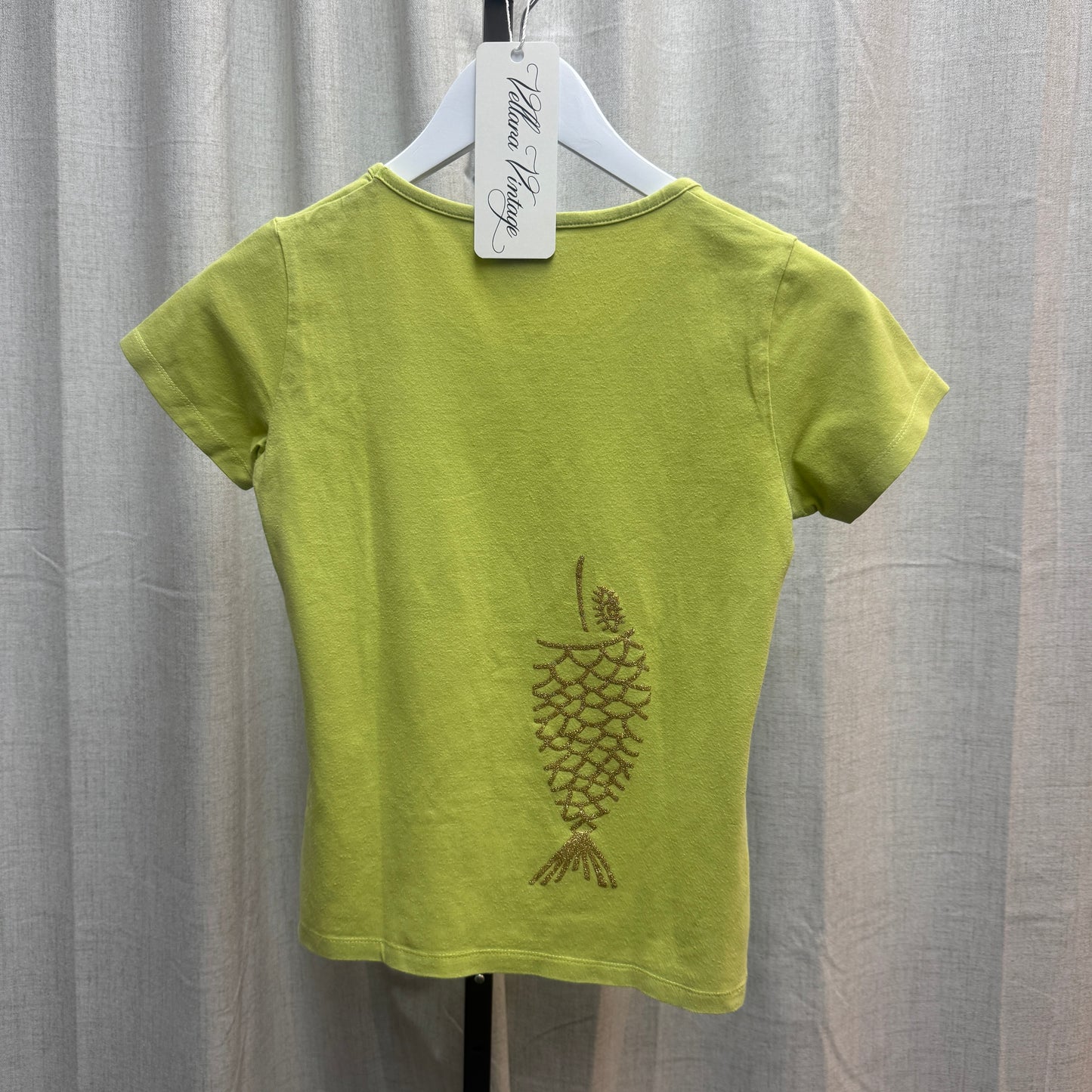 Dolce & Gabbana Lime Green Fish Graphic Cropped T-Shirt