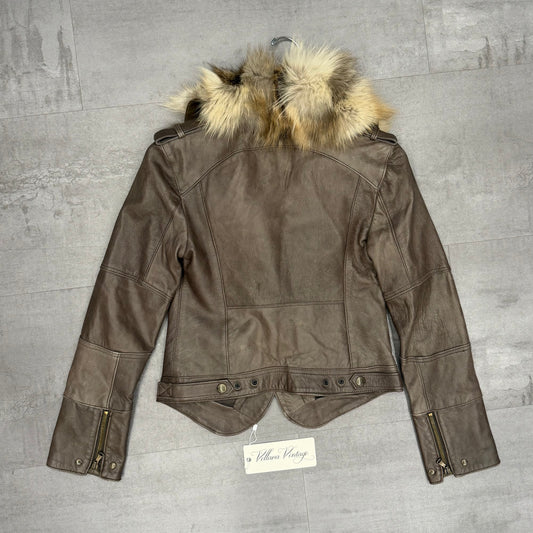Brown Lamb Leather Jacket with Fox Fur Trim