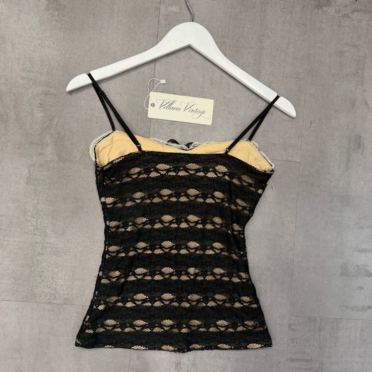Y2K Black and Cream Lace Cami