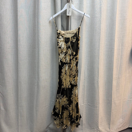 Black and Beige Silk Mesh Maxi Dress
