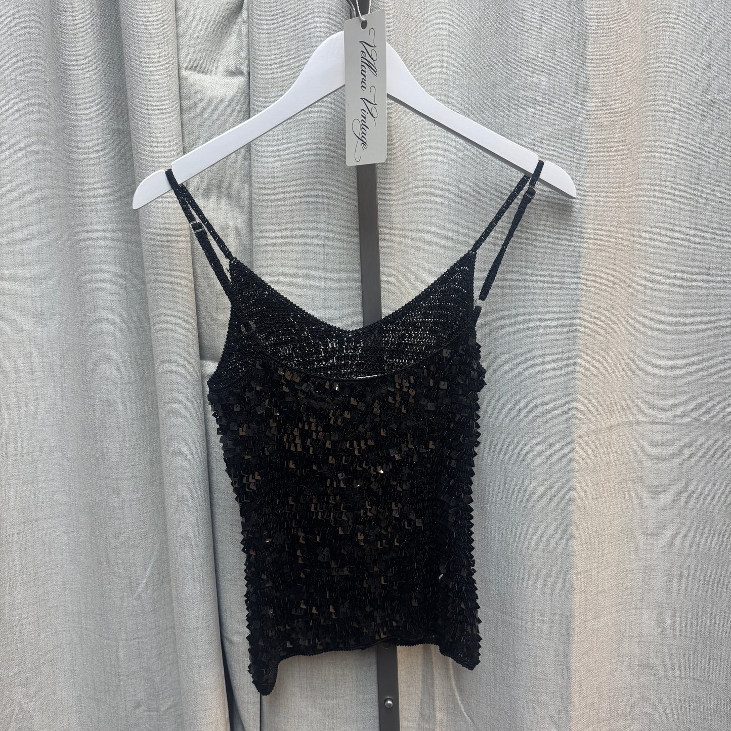 Black Sequin Crochet Tank Top