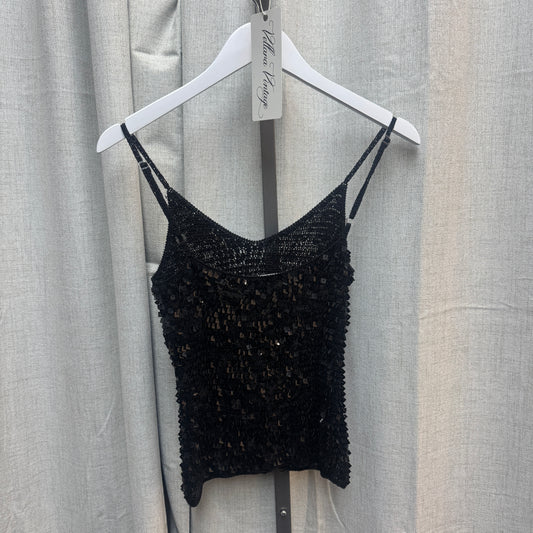 Black Sequin Crochet Tank Top