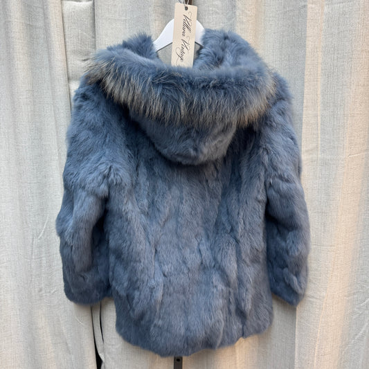Blue Hooded Rabbit Fur Coat