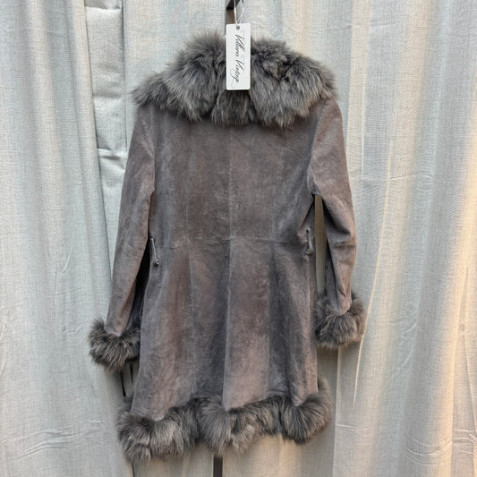 Long Gray Suede Fox Fur Coat