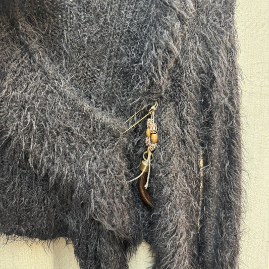 Shaggy Cardigan with Horn Charm Clasp
