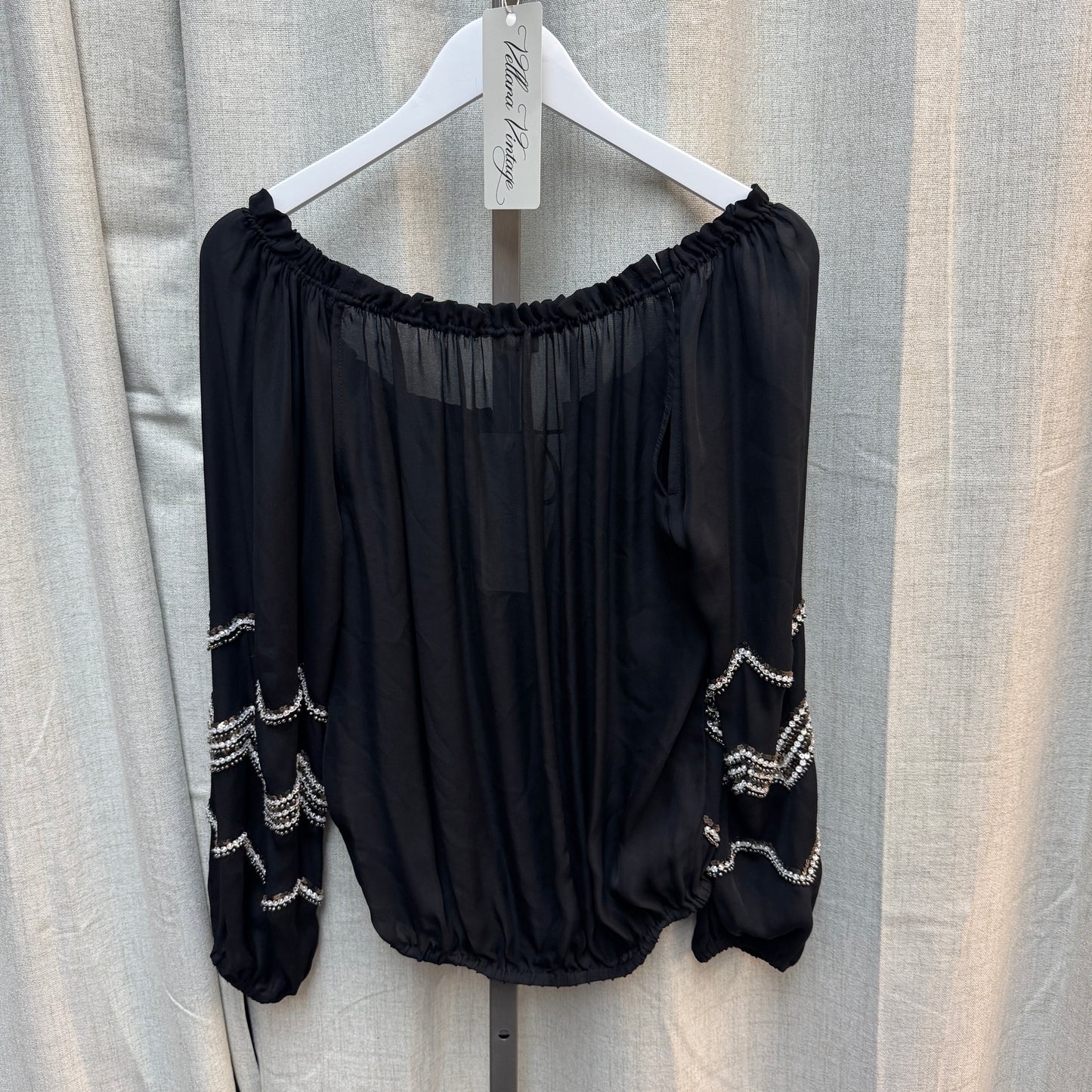 L'Agence Boho Beaded Black Long Sleeve Blouse