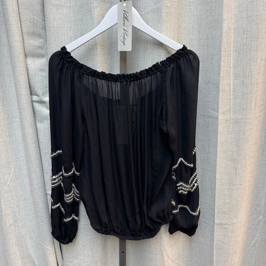 L'Agence Boho Beaded Black Long Sleeve Blouse