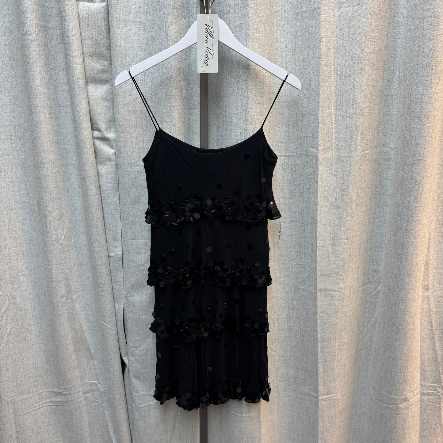 Black Silk Sequin Layered Mini Dress