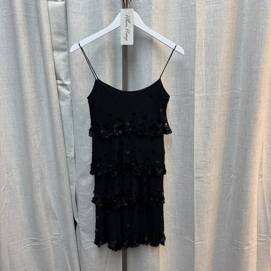 Black Silk Sequin Layered Mini Dress