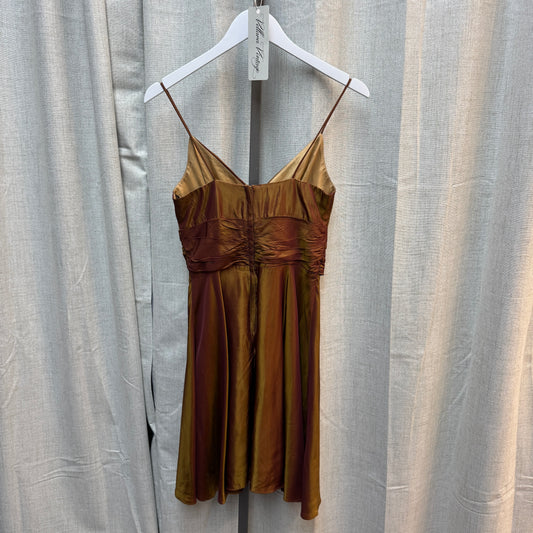 Metallic Copper Taffeta Bow Mini Dress