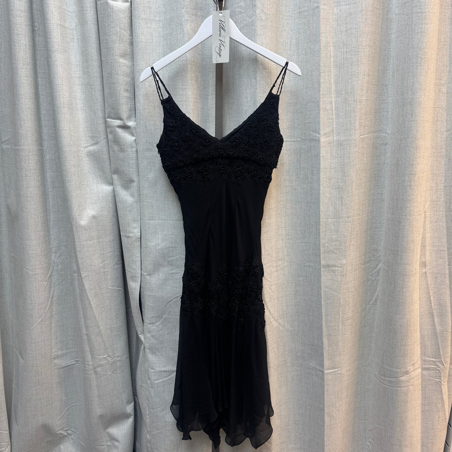 Sue Wong Crochet Floral Embellished Black Midi Dress