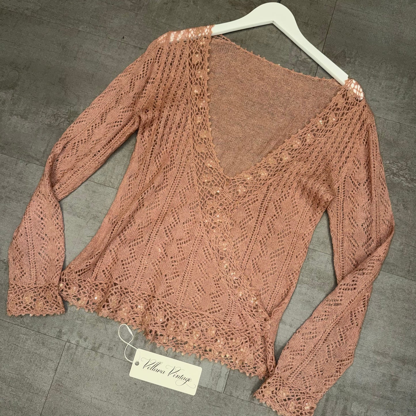 Pink Mohair Knit Top with Sequins