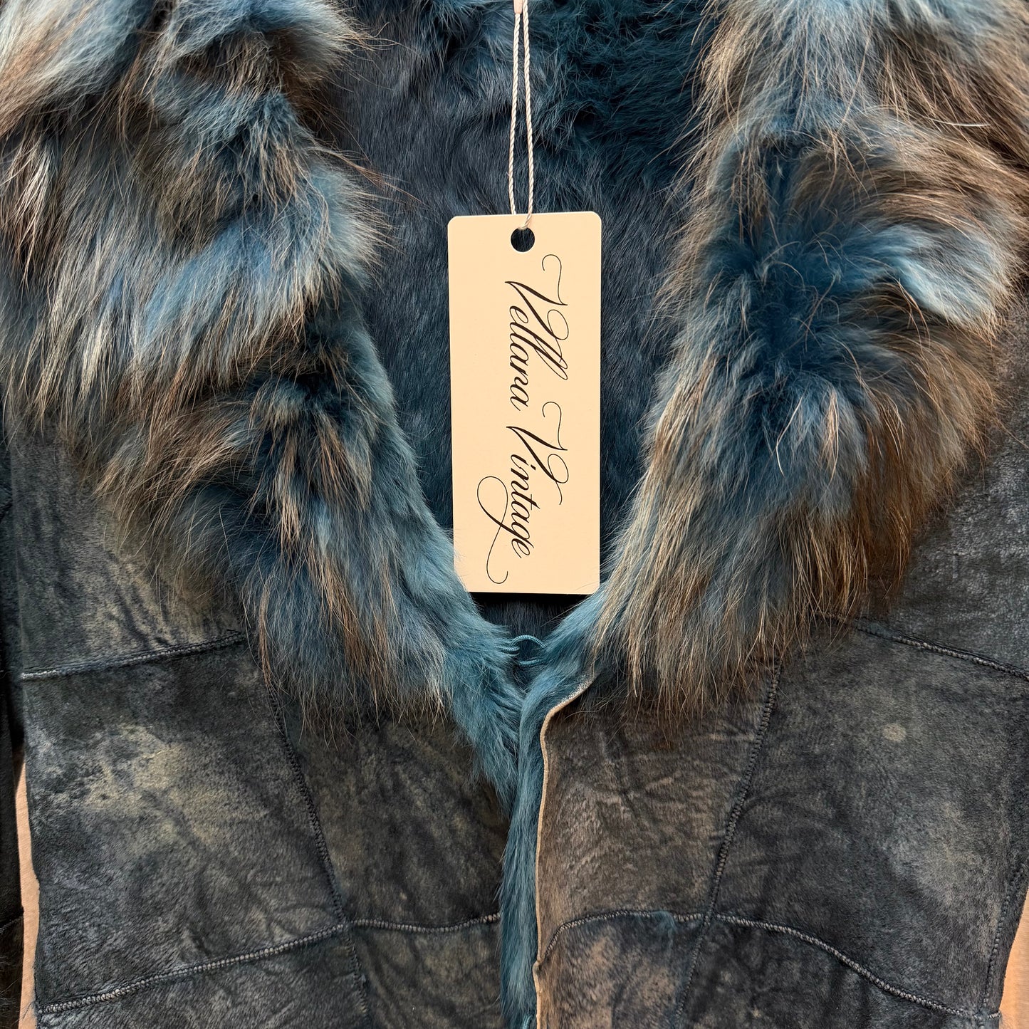 Blue 100% Rabbit Fur Coat