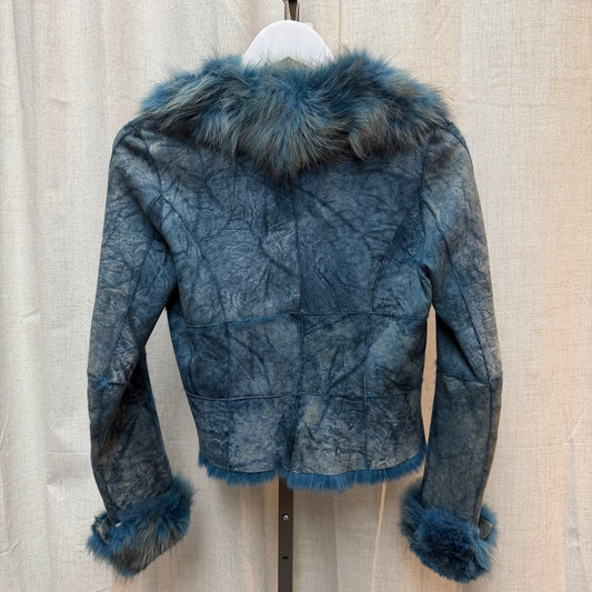 Blue 100% Rabbit Fur Coat